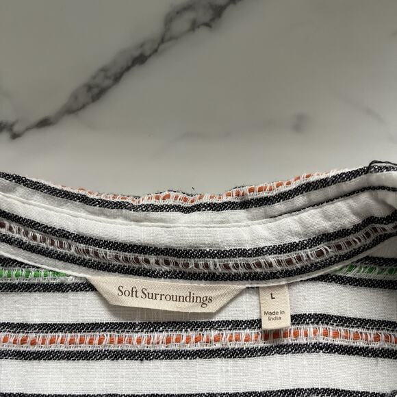 Soft Surrounding Brookhaven Tunic V Neck Floral Embroidered Striped Size L Boho - Picture 3 of 12